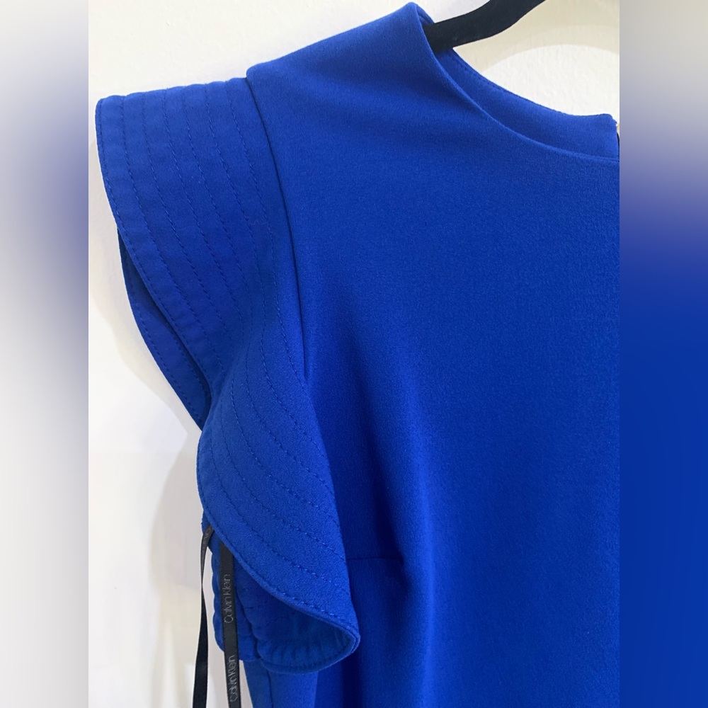 Calvin Klein fitted flutter Ruffle Sleeve Dress Royal Blue Size 10 Office Career - Picture 8 of 11